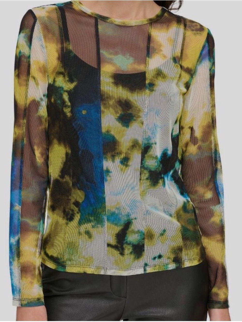 DKNY Multi-Color Sheer Long Sleeve Tie-Dye Top